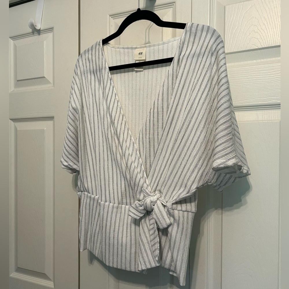 H&M Striped Wrap Style Blouse